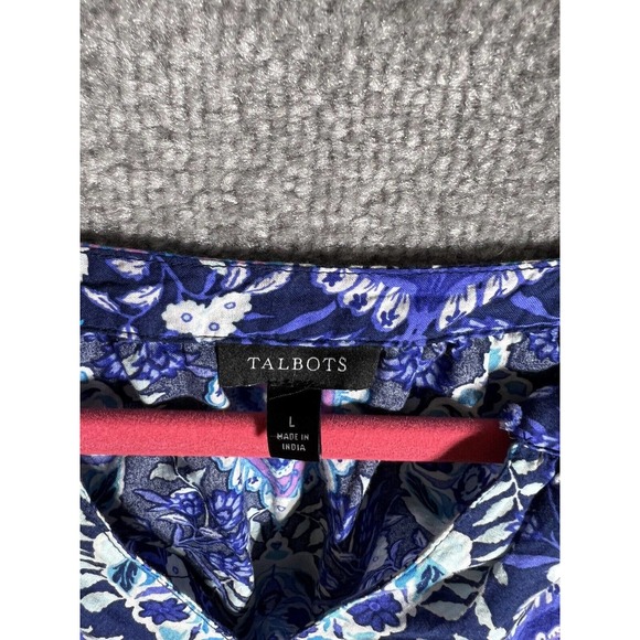 Talbots V-Neck Tiered Short Sleeve Blue Floral Crop Top Womens Large Lightweight - Picture 3 of 14